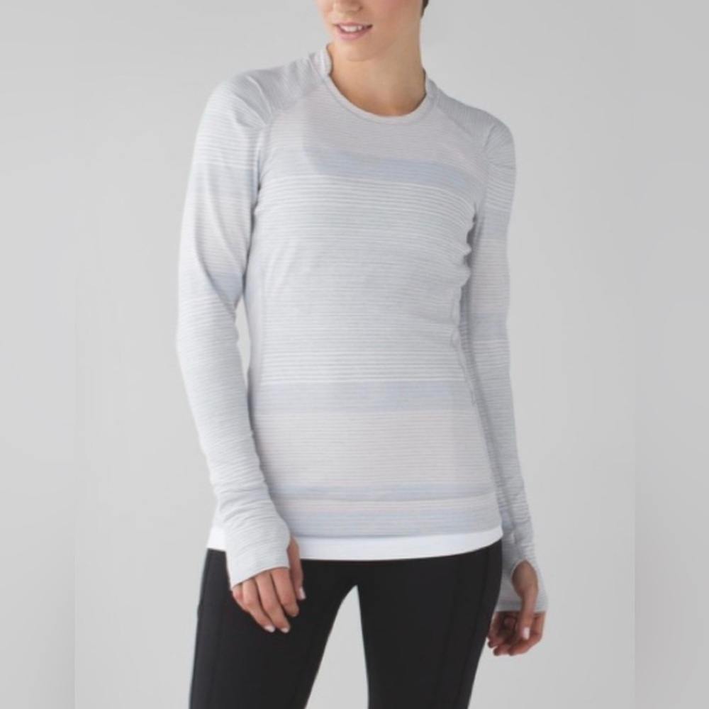 Lululemon Think Fast Long Sleeve Om Stripe Heathered Silver Spoon Multi Top